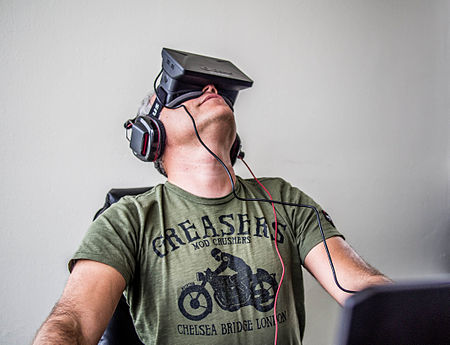 Sergey Orlovskiy using the first version of the Oculus Rift.